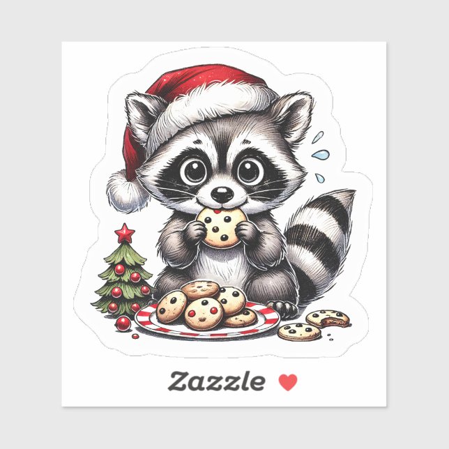 Adesivo Raccoon com cookies por árvore de Natal (Folha)