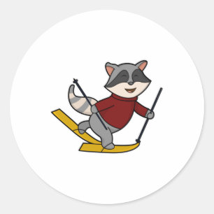 Adesivo Raccoon como esquiador com esquis e bastões de esq