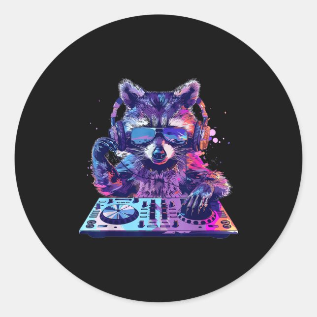 Adesivo Raccoon Dj Edm Techno House Music Funny Animal Lov (Frente)