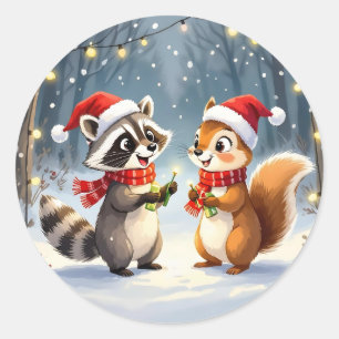 Adesivo Raccoon e Esquilo Manchando Luzes de Natal