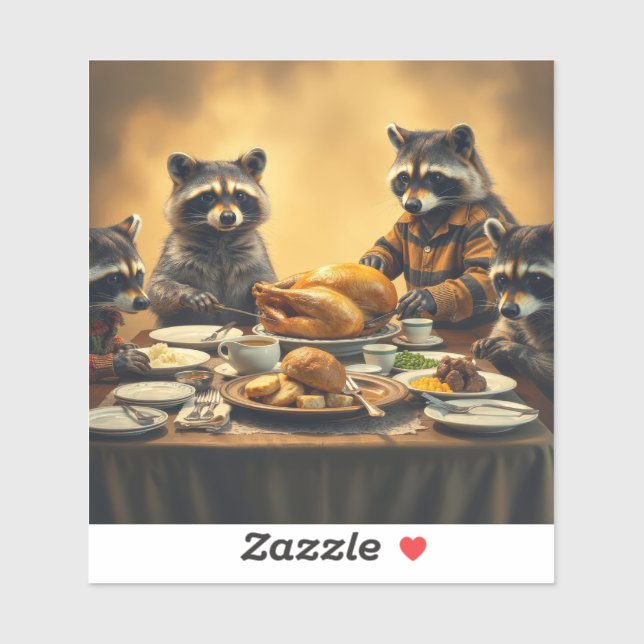 Adesivo Raccoon Family Thanksgiving (Folha)