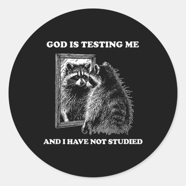 Adesivo Raccoon Meme Engraçado Dizer Que Deus Está Me Test (Frente)
