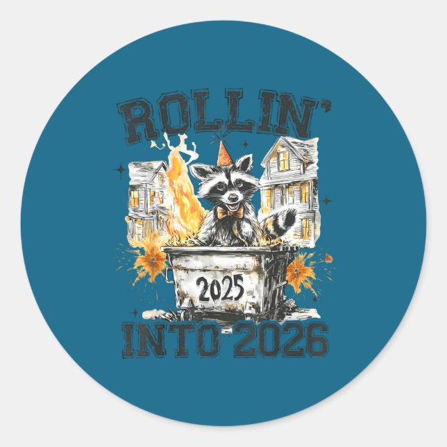 Adesivo Raccoon Rollin Into 2026 Funny Dumpster Fire 2025  (Frente)