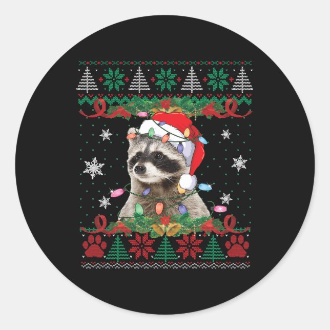 Adesivo Raccoon Santa Hat Christmas Ugly Sweater (Frente)