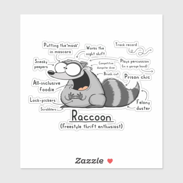 Adesivo Raccoon Wordy Art Vinyl Sticker (Folha)