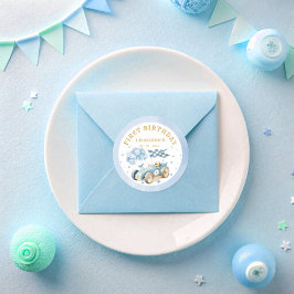Adesivo Race Car Blue Watercolor Boy First Birthday