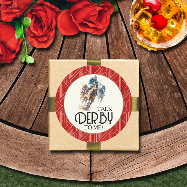 Adesivo Racecavalo e Jockeys Derby Red (Talk Derby to Me racehorses and jockeys red round 3" stickers (1-1/2" available))