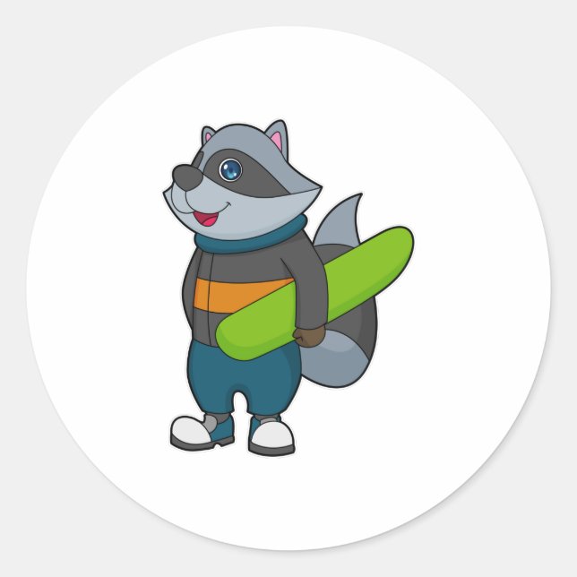 Adesivo Racoon como Snowboarder com Snowboard (Frente)