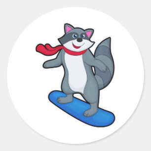 Adesivo Racoon como Snowboarder com Snowboard e Scarf
