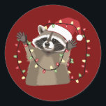 Adesivo Racoon Lover Christmas Lights Animal Santa Hat<br><div class="desc">Racoon Lover Christmas Lights Animal Santa Hat</div>