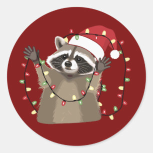 Adesivo Racoon Lover Christmas Lights Animal Santa Hat