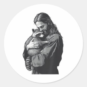 Adesivo Racoon Lover Trash Panda Christian Jesus Segurando