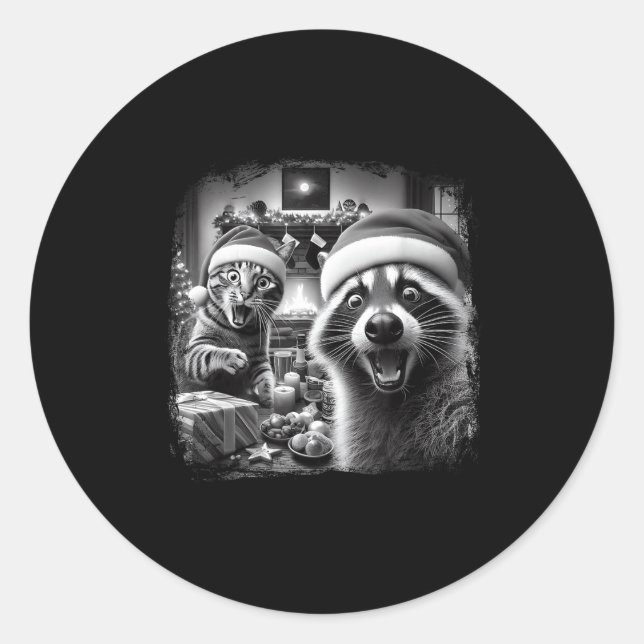 Adesivo Racoon Santa Funny Cat Taking Selfie Christmas Xma (Frente)