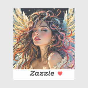 Adesivo Radiação Celestial - Retrato Anjo Asas Arco-Íris