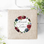 Adesivo Radiant Bloom | Casamento De Ferro Botânico<br><div class="desc">Coloque o seu convite em envelopes ou favores com estes elegantes adesivos botânicos e florais que contêm os seus nomes emoldurados por uma coroa aquosa de folhagem verde de eucalipto e flores de joia em burgundy marsala e azul marinho. Coordena-se com a nossa coleção de casamento do Radiant Bloom.</div>