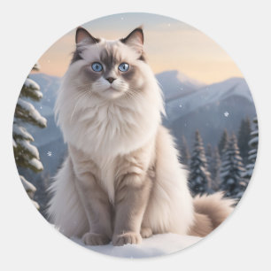 Adesivo Ragdoll Cat na Montanha Snowy com Serene Winter