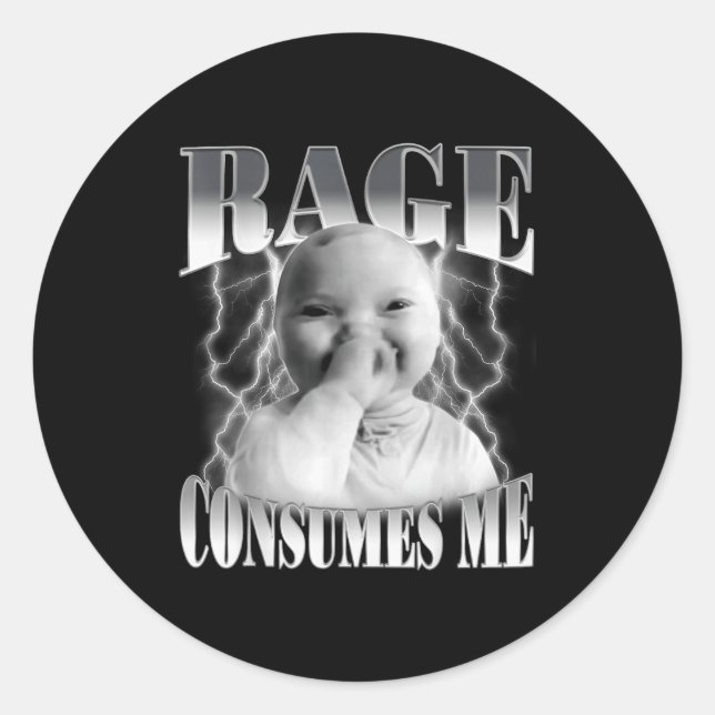 Adesivo Rage Consumes Me Funny Ai Baby Holding Laugh Brain (Frente)