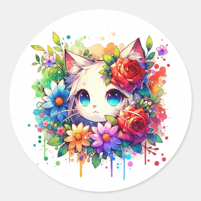 Adesivo Rainbow Anime Kitten Aniversário (Frente)