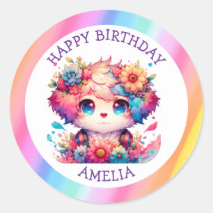 Adesivo Rainbow Anime Puppy Aniversário Cake Personalizado