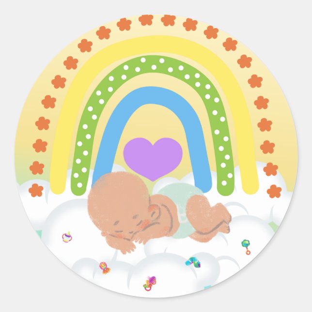 Adesivo Rainbow Baby Brown Newborn Heart Yellow Sticker (Frente)