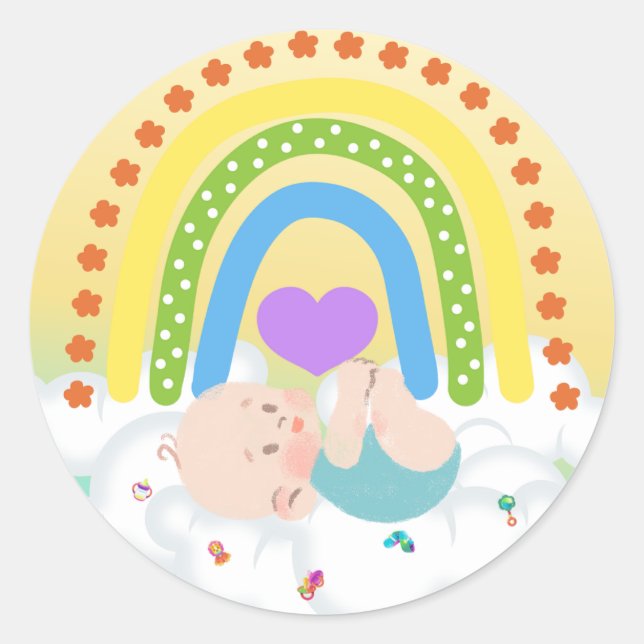 Adesivo Rainbow Baby Newborn Cloud Yellow Heart Sticker (Frente)