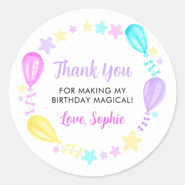 Adesivo Rainbow Balloons e Stars Obrigado (Frente)