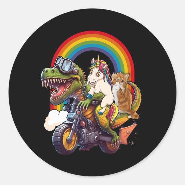 Adesivo Rainbow Cat Unicorn Dinossaur T Rex Kitten Lover S (Frente)