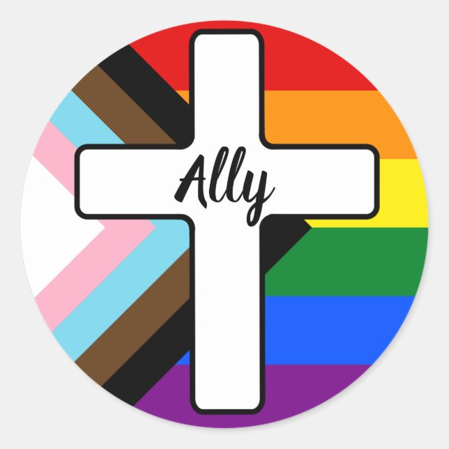 Adesivo Rainbow Cross Progress Pride Flag Ally (Frente)