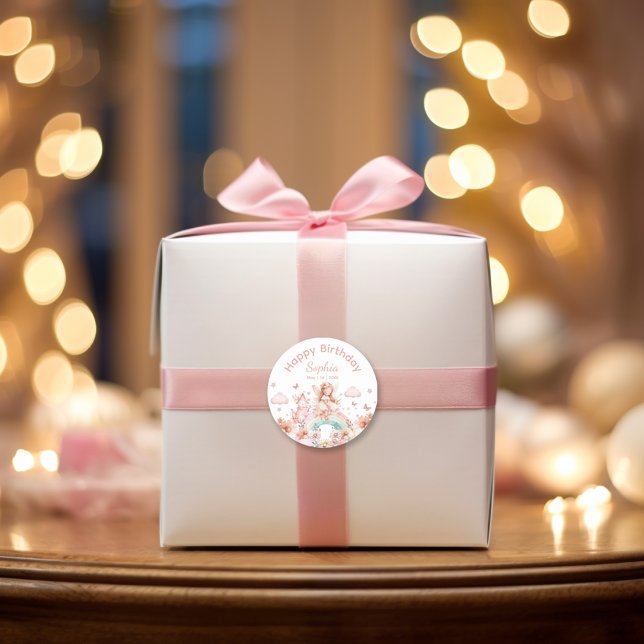 Adesivo Rainbow Fairy Girl Magic Teapot Aniversário (Criador carregado)