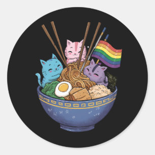 Adesivo Rainbow Flag Gats Ramen Anime Orgulho gay Mês LGBT