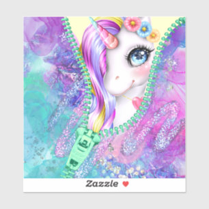 Adesivo Rainbow Glam White Unicorn Peek-A-Boo Zipper