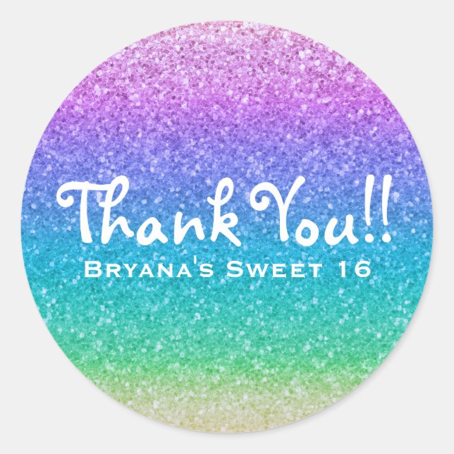 Adesivo Rainbow Glitter Sparkle Party Favor Personalizado (Frente)
