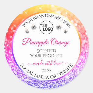 Adesivo Rainbow Glitter White Product Labels Logotipo Diam