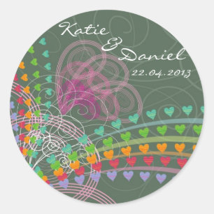 Adesivo Rainbow Love Hearts Pink Swirls Wedding Sticker