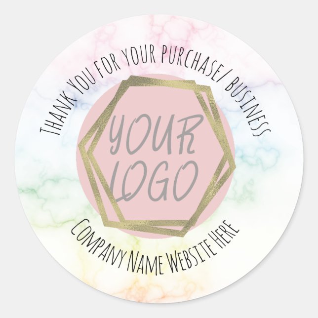 Adesivo Rainbow Marble Obrigado Logotipo Comercial (Frente)