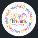 Adesivo Rainbow Merry Christmas Wreath Stickers<br><div class="desc">LGBT  A bandeira do Orgulho LGBT inspirou o arco-íris.</div>