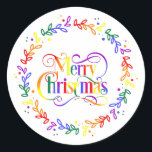 Adesivo Rainbow Merry Christmas Wreath Stickers<br><div class="desc">LGBT  A bandeira do Orgulho LGBT inspirou o arco-íris.</div>