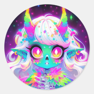 Adesivo Rainbow Pastel Fantasy Skull Demon Animy