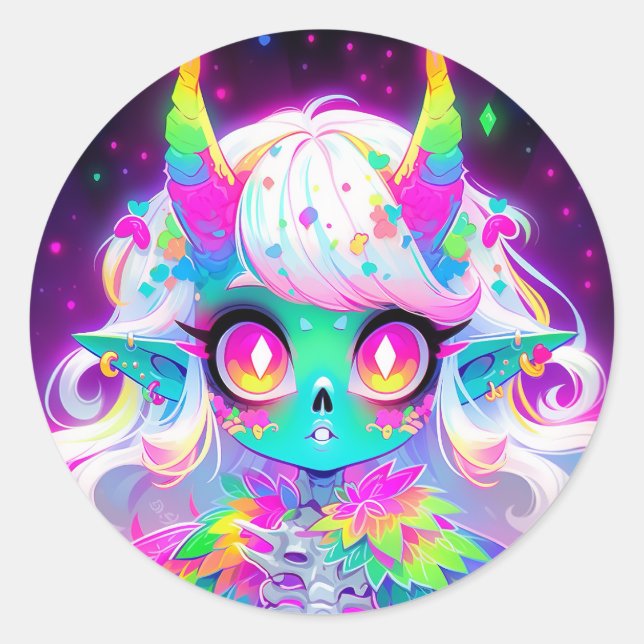 Adesivo Rainbow Pastel Fantasy Skull Demon Animy (Frente)