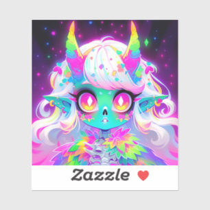 Adesivo Rainbow Pastel Fantasy Skull Demon Animy