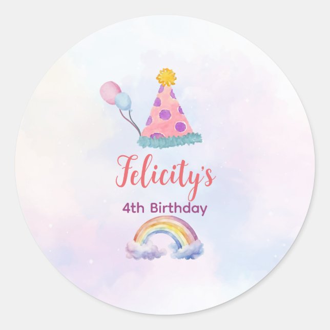 Adesivo Rainbow Pastel Unicorn Any Age Birthday  (Frente)