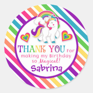 Adesivo Rainbow Pony Unicorn Aniversário Obrigado Stickers