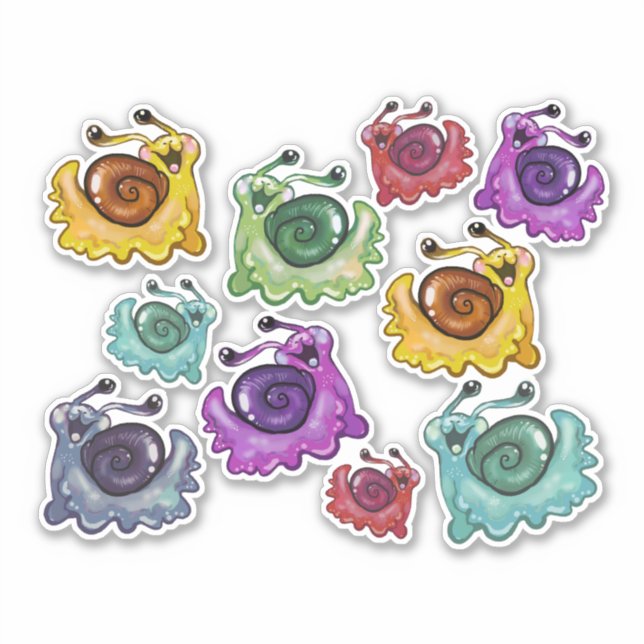 Adesivo Rainbow Snails Vinheta De Vinil Com Corte Personal (Frente)