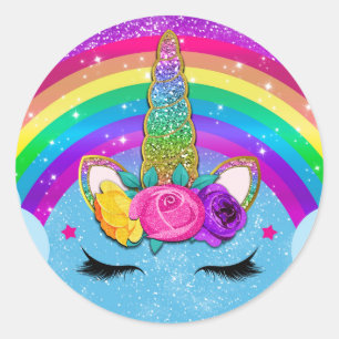 Adesivo Rainbow Sparkle Glittery Unicorn Horn Face Party