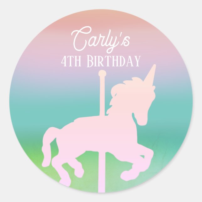 Adesivo Rainbow Unicorn Carousel Birthday (Frente)