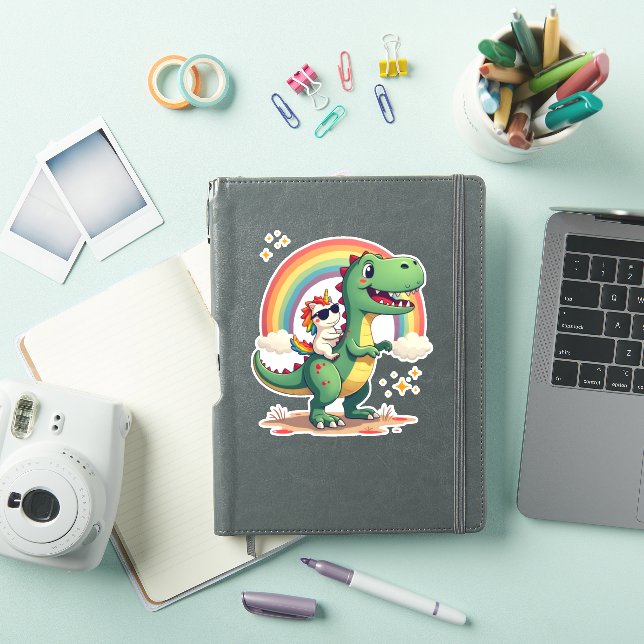 Adesivo Rainbow Unicorn Riding T rex - Dinosaur Boys Girls (Capa para iPad)