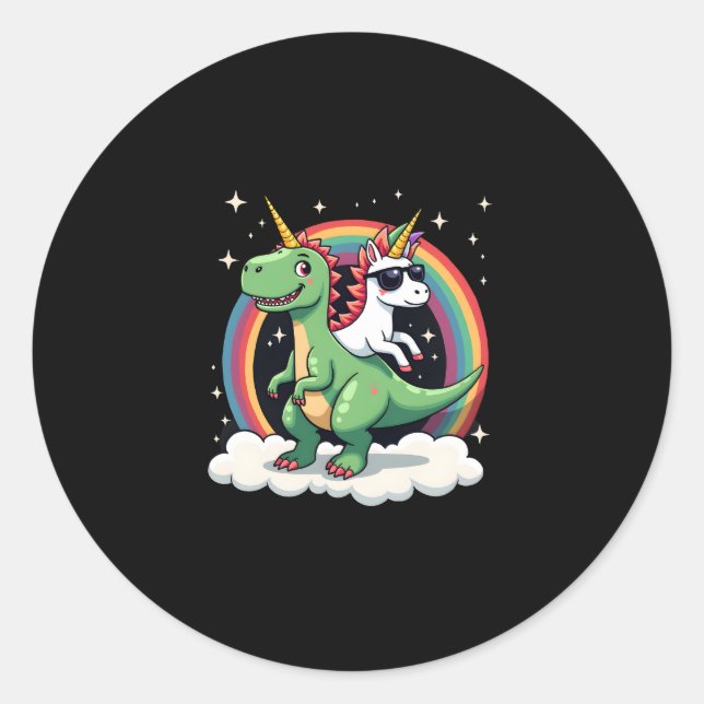 Adesivo Rainbow Unicorn Riding T rex - Dinosaur Boys Girls (Frente)