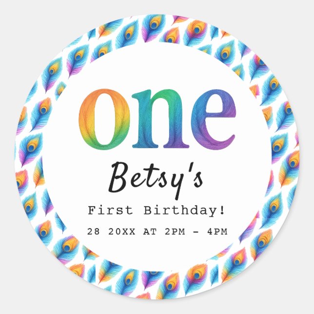 Adesivo Rainbow Watercolor 1st Birthday | Colorful Baby  (Frente)