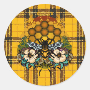 Adesivo Rainha Abelha Mel Floral Amarelo Marrom Xadrez Fer