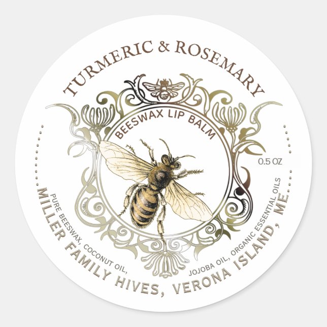 Adesivo Rainha Bee Frame Dourado Ornamentado Cera de Beesw (Frente)